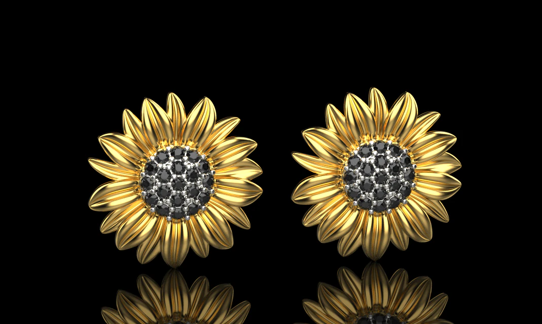 Earrings SUNFLOWER 3D print model 3D Print Model .c4d .max .obj .3ds .fbx .stl .blend 
