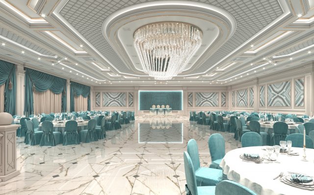 Wedding Banquet Hall Model 3D .c4d .max .obj .3ds .fbx .stl .blend