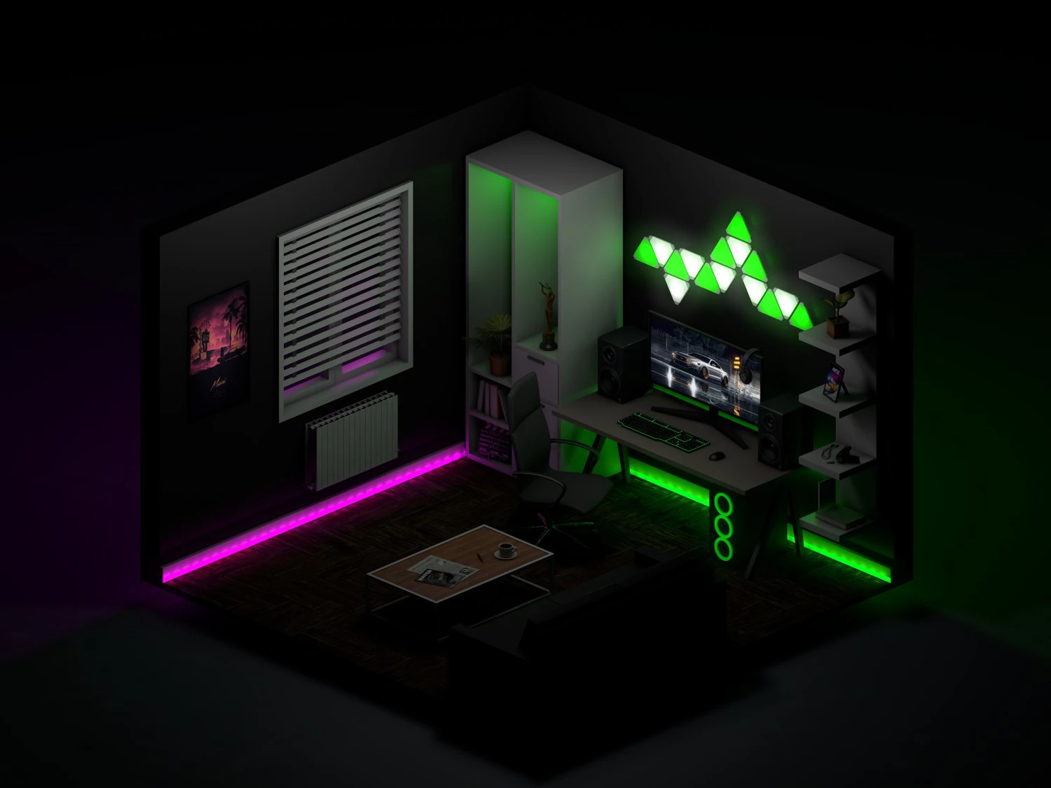 Gaming room 3D Model .c4d .max .obj .3ds .fbx .stl .blend 