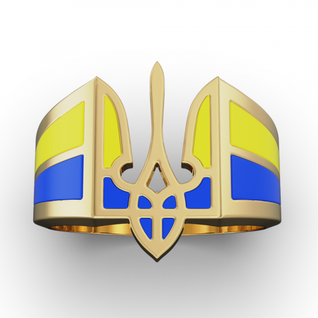 Mens ring with the coat of arms of Ukraine and enamel 3D-Druckmodell .c4d .max .obj .3ds .fbx .stl .blend 