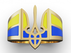 Mens ring with the coat of arms of Ukraine and enamel 3D Print Model