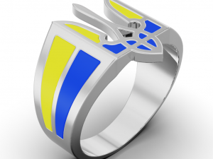Mens ring with the coat of arms of Ukraine and enamel 3D-Druckmodell