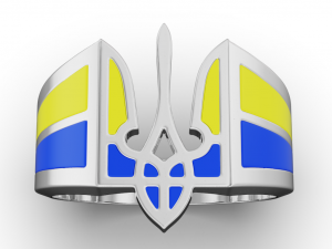 Mens ring with the coat of arms of Ukraine and enamel 3D-Druckmodell