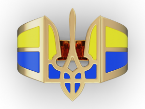 Mens ring with the coat of arms of Ukraine and enamel 3D-Druckmodell
