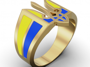 Mens ring with the coat of arms of Ukraine and enamel 3D-Druckmodell