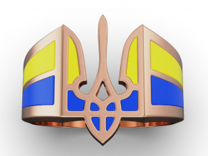 Mens ring with the coat of arms of Ukraine and enamel 3D-Druckmodell