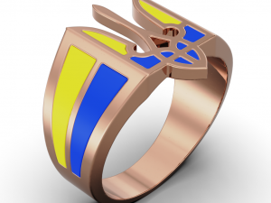 Mens ring with the coat of arms of Ukraine and enamel 3D-Druckmodell