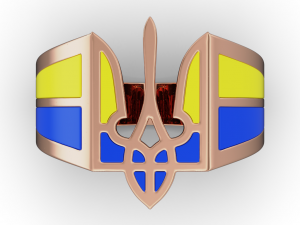 Mens ring with the coat of arms of Ukraine and enamel 3D-Druckmodell