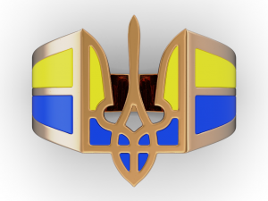 Mens ring with the coat of arms of Ukraine and enamel 3D-Druckmodell