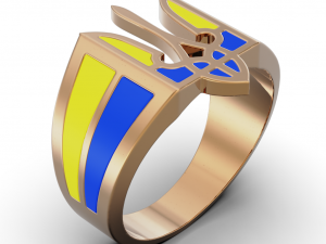 Mens ring with the coat of arms of Ukraine and enamel 3D-Druckmodell