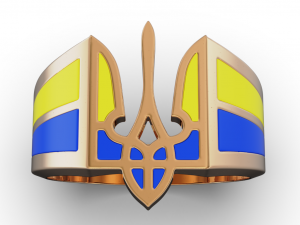 Mens ring with the coat of arms of Ukraine and enamel 3D-Druckmodell