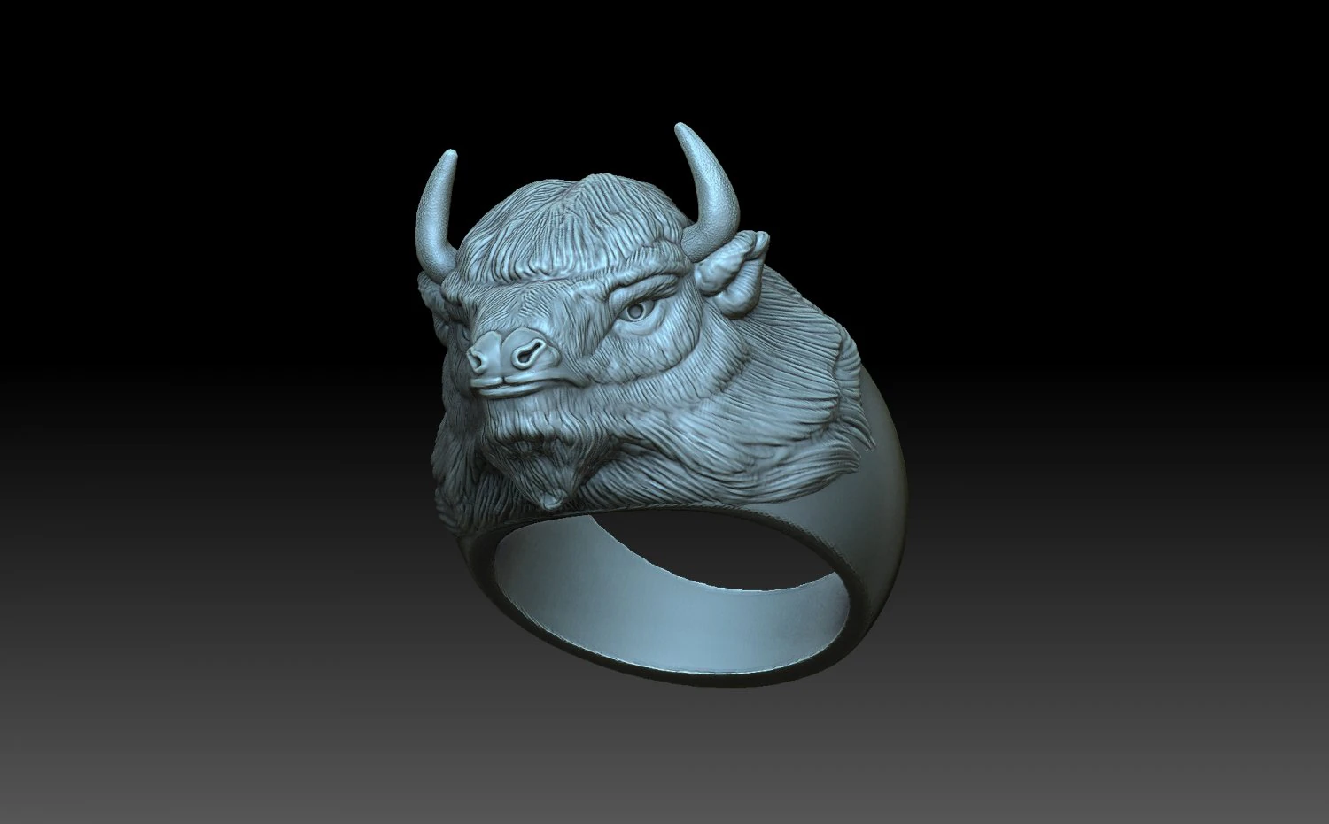 Bison Head Ring 3D Print Model .c4d .max .obj .3ds .fbx .stl .blend 