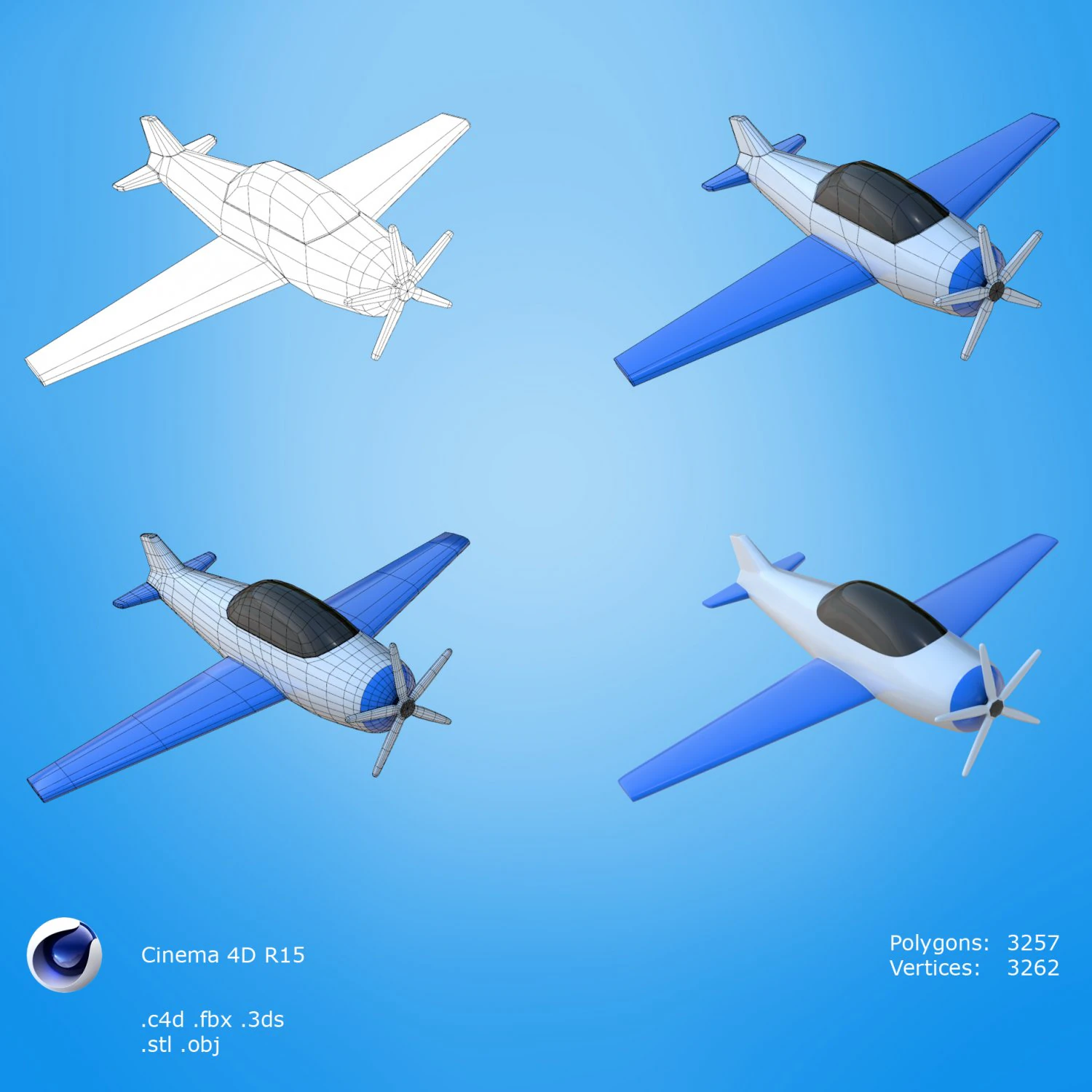 Plane 3D Model .c4d .max .obj .3ds .fbx .stl .blend 