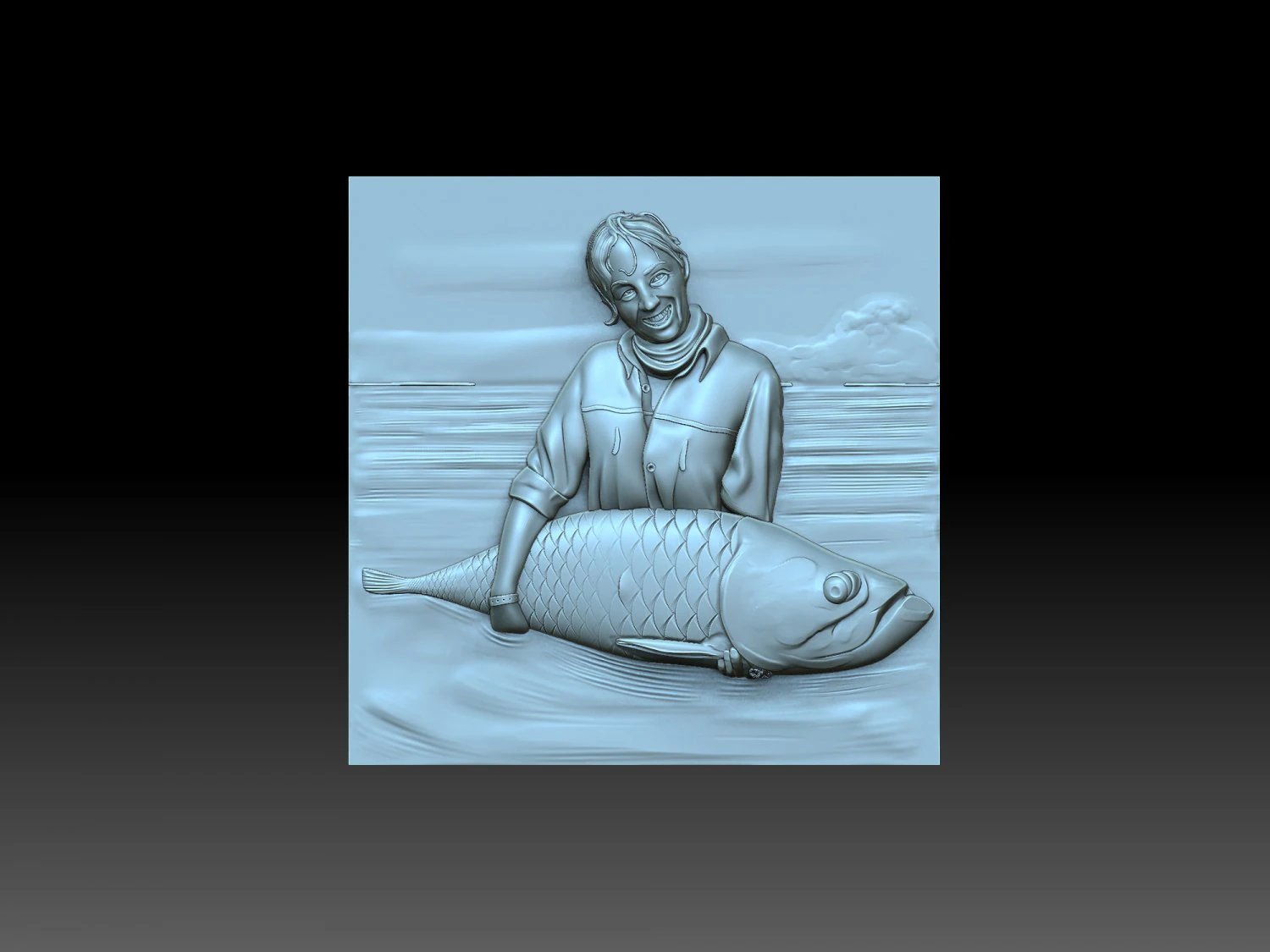 Girl and fish 3D Print Model .c4d .max .obj .3ds .fbx .stl .blend 