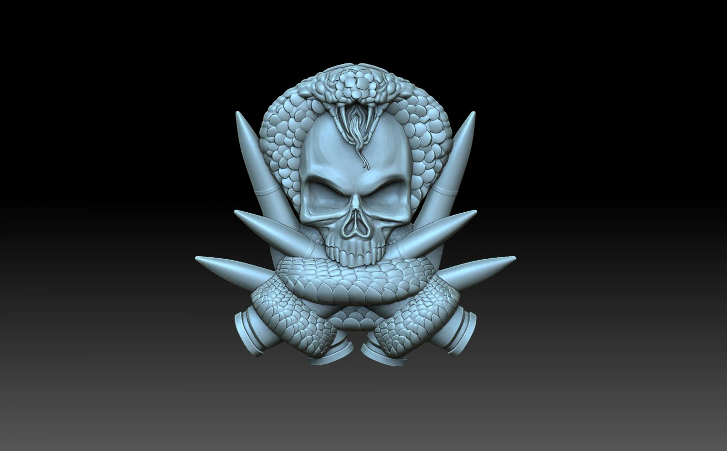 Skull and snake 3D Print Model .c4d .max .obj .3ds .fbx .stl .blend