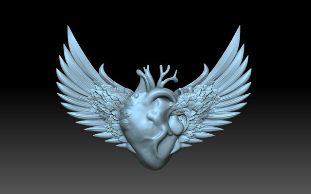 Wings and heart 3D Принт Модель .c4d .max .obj .3ds .fbx .stl .blend 