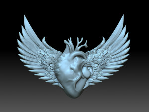 Wings and heart 3D Print Model