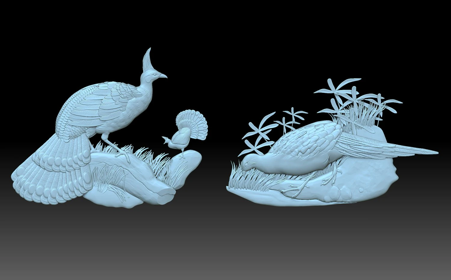 Peacocks 3D Print Model .c4d .max .obj .3ds .fbx .stl .blend 