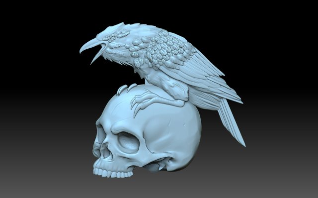 The raven and the skull 3D Print Model .c4d .max .obj .3ds .fbx .stl .blend 