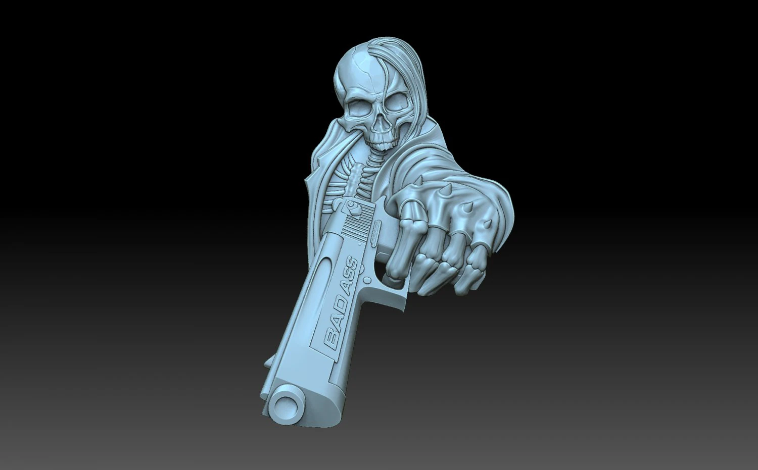A skeleton with a gun 3D Print Model .c4d .max .obj .3ds .fbx .stl .blend