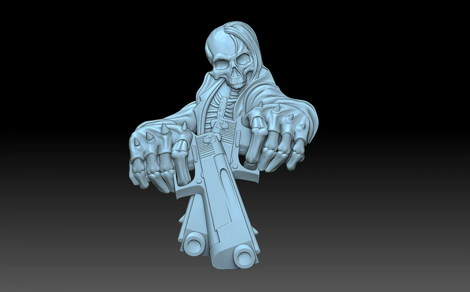 A skeleton with pistols 3D Print Model .c4d .max .obj .3ds .fbx .stl .blend 