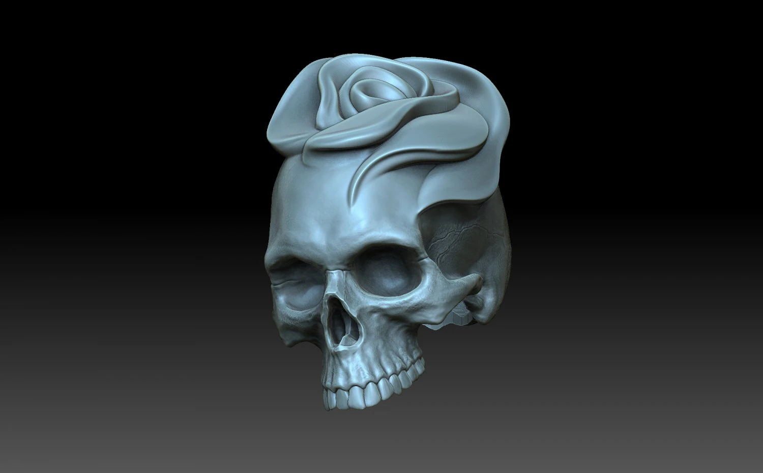 Skull with a rose 3D Print Model .c4d .max .obj .3ds .fbx .stl .blend 