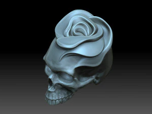 Skull with a rose 3D Print Model