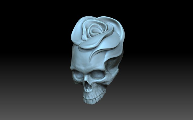 Bas-relief skull with a rose Modello di stampa 3D .c4d .max .obj .3ds .fbx .stl .blend 