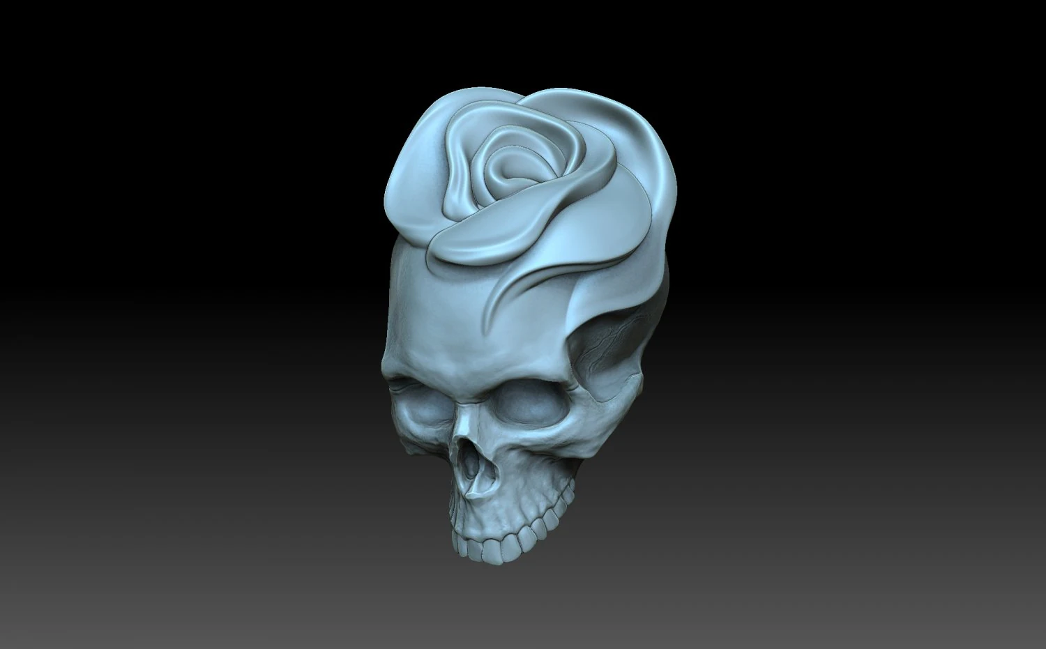 Bas-relief skull with a rose 3D Print Model .c4d .max .obj .3ds .fbx .stl .blend 