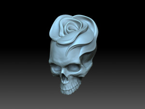 Bas-relief skull with a rose 3D Print Model
