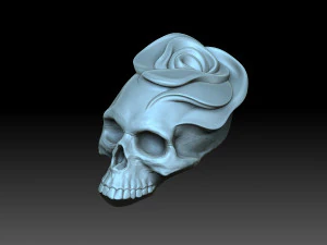 Bas-relief skull with a rose 3D Print Model