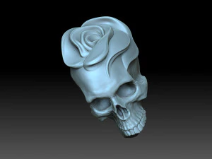 Bas-relief skull with a rose 3D Print Model