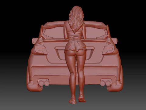 Auto e ragazza Modello 3D