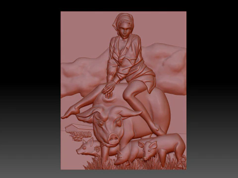 Ragazza e maiale Modello 3D