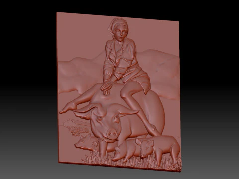 Girl and pig 3D Model