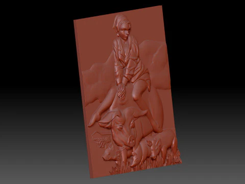Girl and pig 3D Model