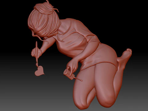 Girl and Heart 3D Model