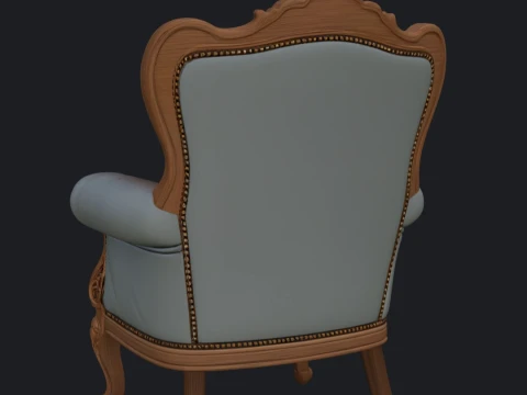 Antique Chesterfield Armchair with Carved Wood Trim 3D Model