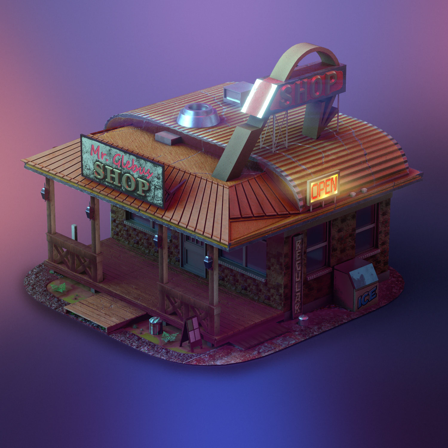 Roadside Store USA game-ready 3D Model .c4d .max .obj .3ds .fbx .stl .blend 