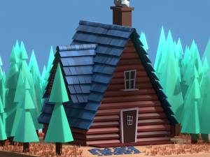 House with cows and UFO 3D मॉडल