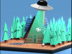House with cows and UFO 3D मॉडल