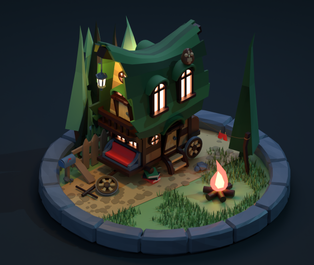 Old house on wheels Modelo 3D .c4d .max .obj .3ds .fbx .stl .blend 