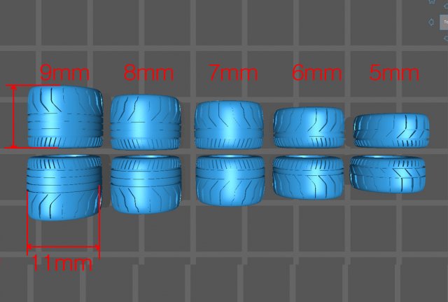 Hotwheels custom wheels tires set OD11mm ID6mm 3Dプリントモデル .c4d .max .obj .3ds .fbx .stl .blend 