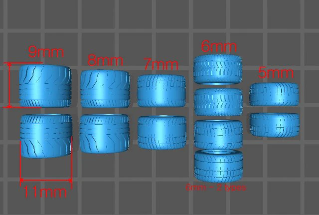 Hotwheels custom wheels tires set OD 11mm ID 7mm 3D Print Model .c4d .max .obj .3ds .fbx .stl .blend 