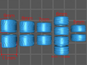 Hotwheels custom wheels tires set OD 11mm ID 7mm 3D 打印模型