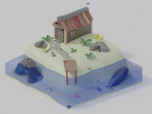 静かなビーチジオラマ 海岸風景 生きて帰るために全額送金します 3Dモデル