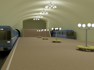 Metro station and train 3D 模型