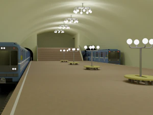 Metro station and train 3D Model