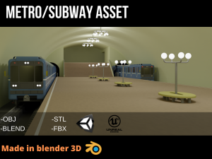 Metro station and train 3D 模型