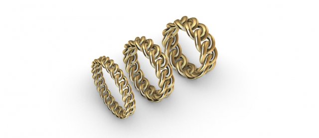 Cuban Link Rings 3 variable width 30 ring sizes Model Cetak 3D .c4d .max .obj .3ds .fbx .stl .blend 